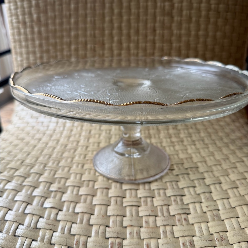 Antique Glass Cake Stand Art Deco Ruffled Edge Musicsl Instruments 1950’s
